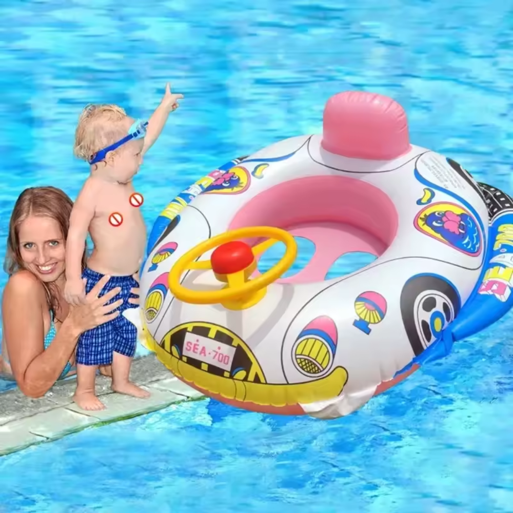 Baby Inflatable Swim Ring Seat with Cartoon Car Design – Pool Float for Kids