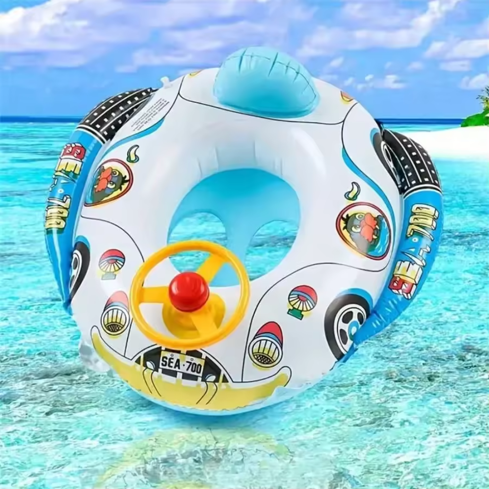 Baby Inflatable Swim Ring Seat with Cartoon Car Design – Pool Float for Kids