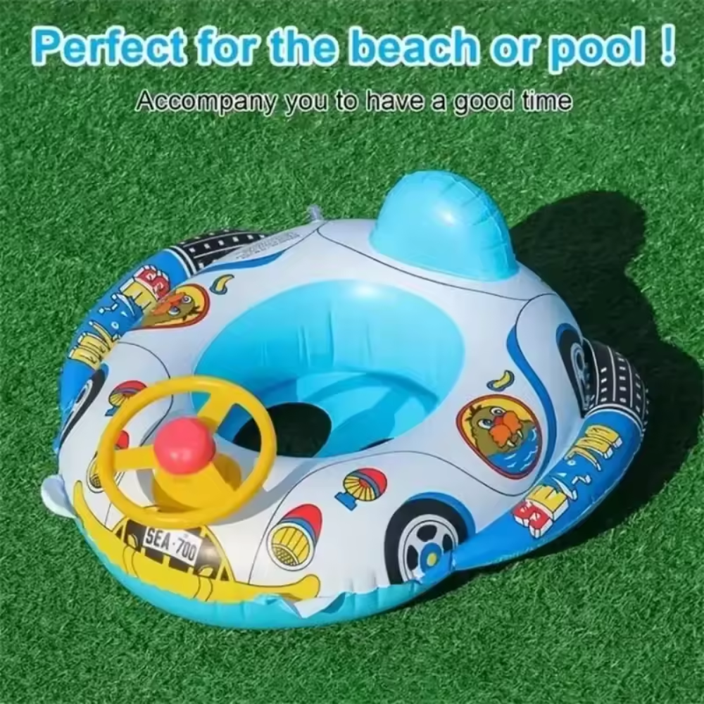 Baby Inflatable Swim Ring Seat with Cartoon Car Design – Pool Float for Kids