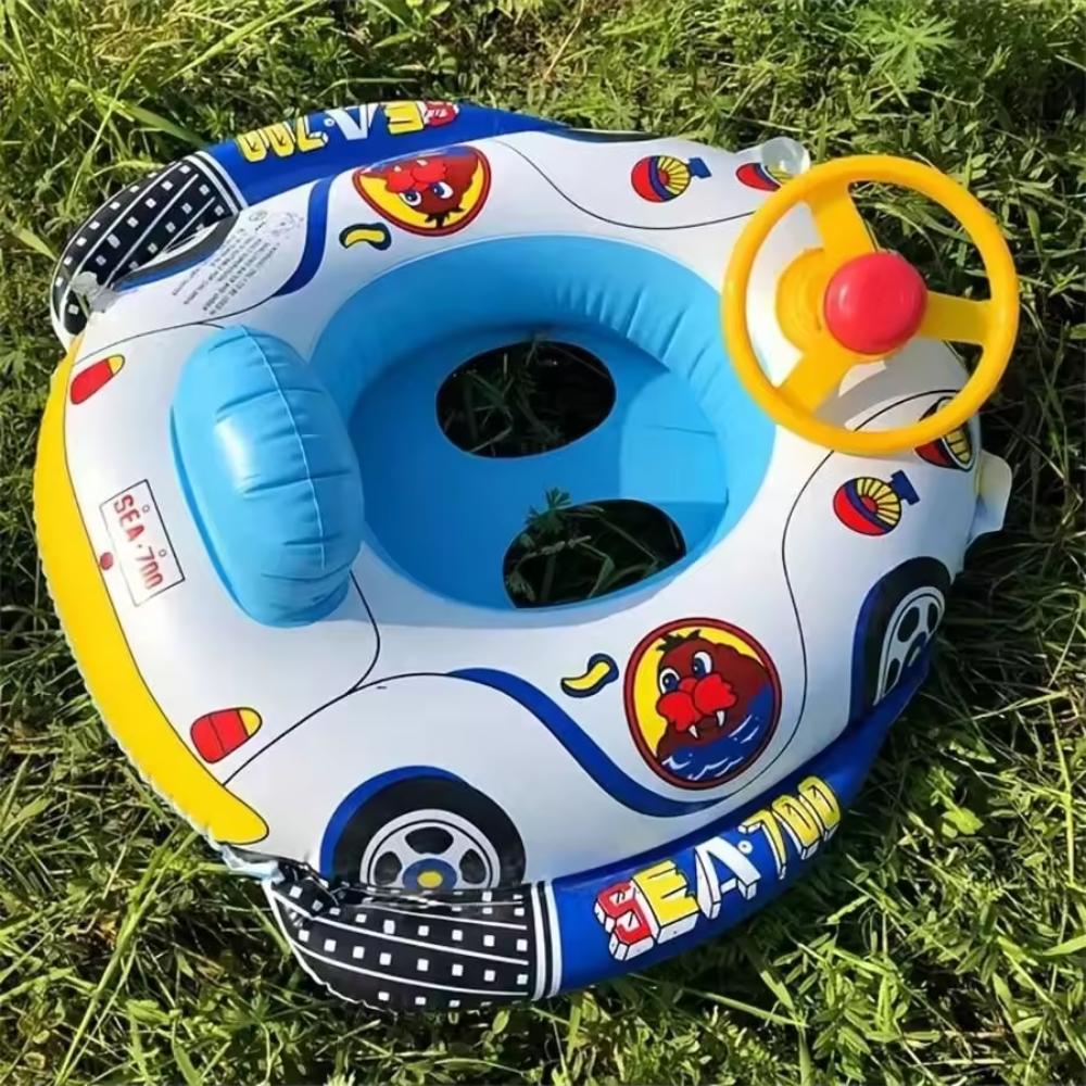 Baby Inflatable Swim Ring Seat with Cartoon Car Design – Pool Float for Kids