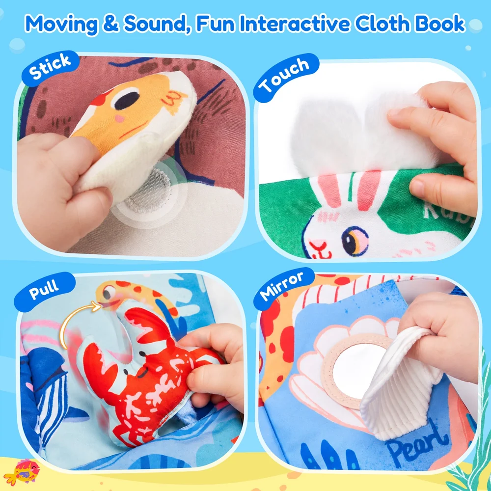 Baby Ocean Sensory Crinkle Book – Interactive Soft Activity Book with Mirror and Textured Animals