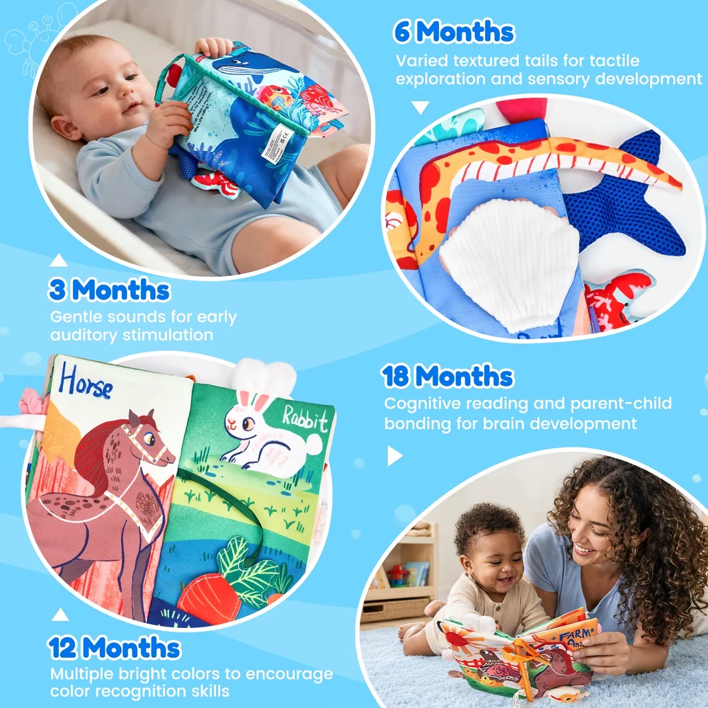 Baby Ocean Sensory Crinkle Book – Interactive Soft Activity Book with Mirror and Textured Animals