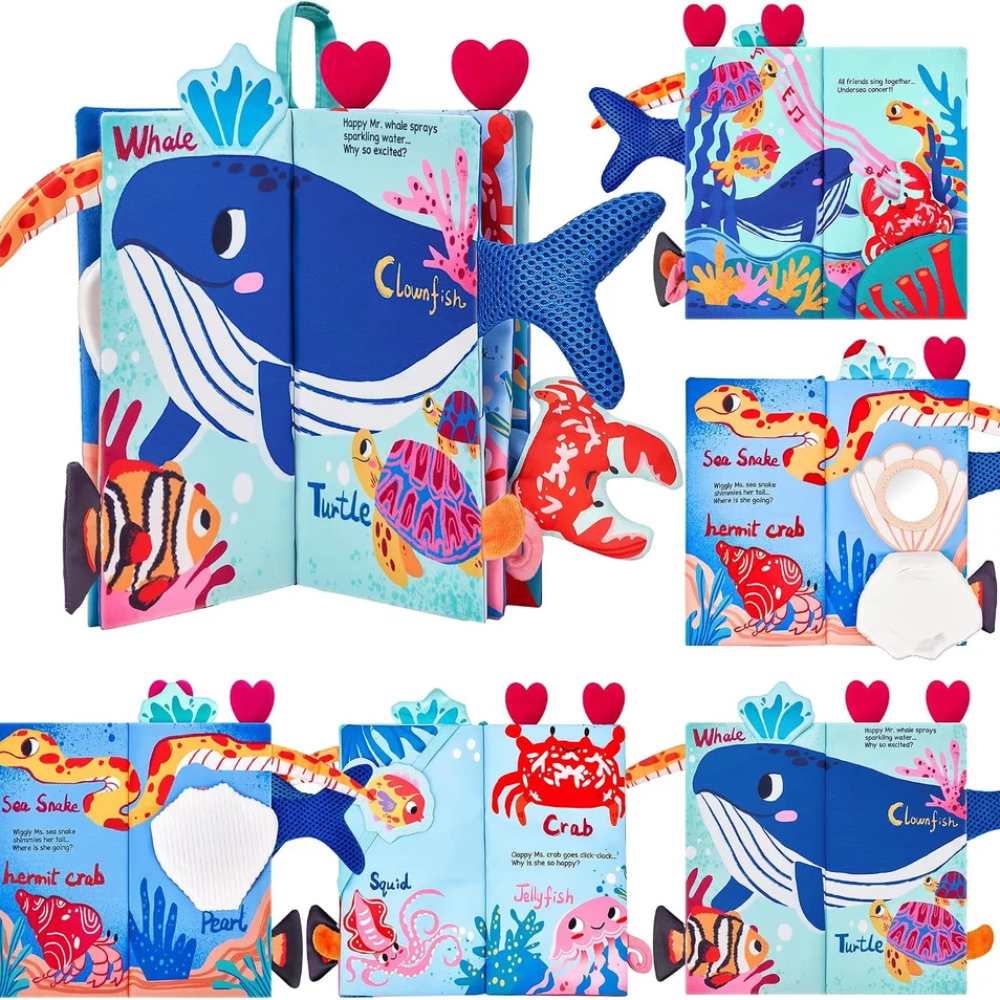 Baby Ocean Sensory Crinkle Book – Interactive Soft Activity Book with Mirror and Textured Animals