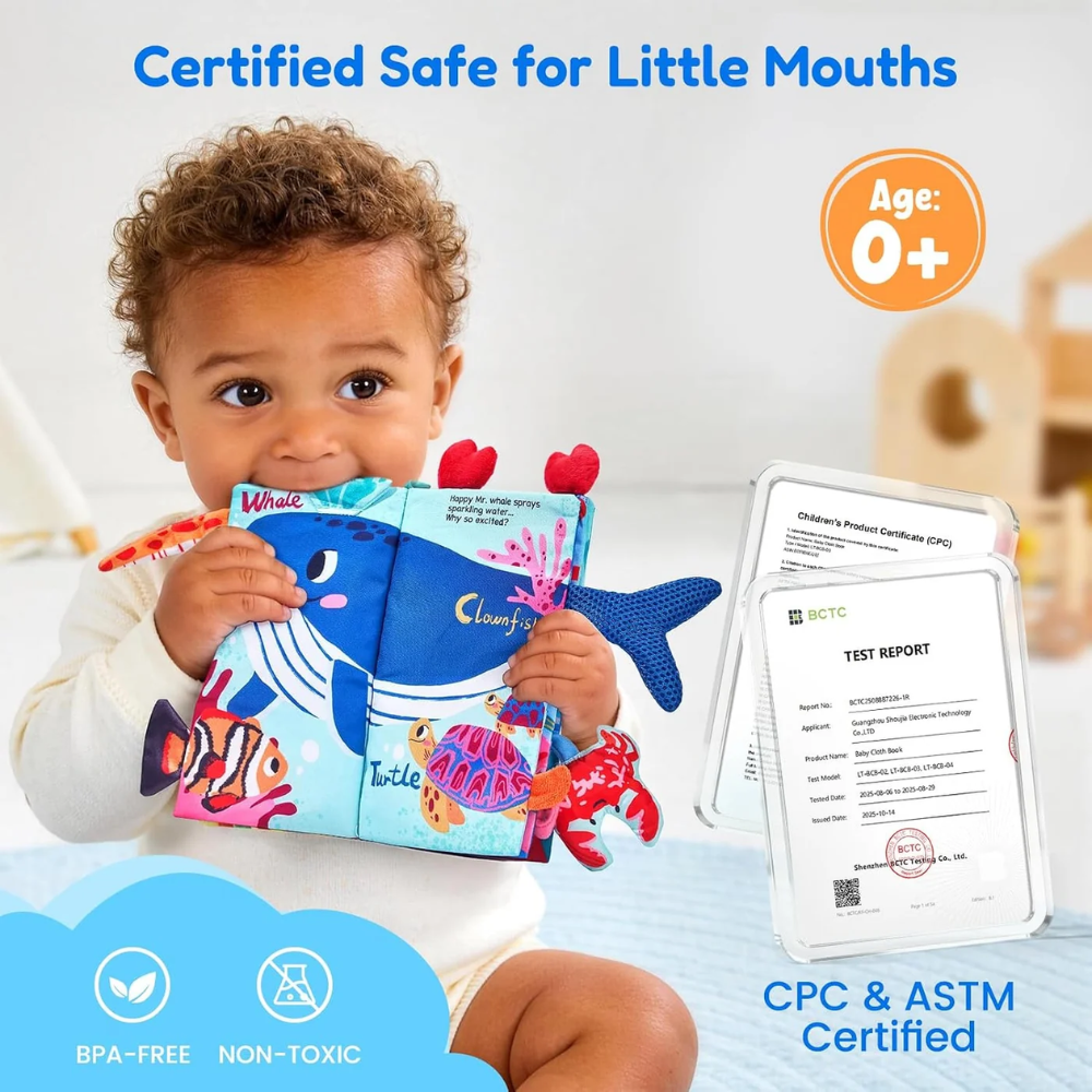 Baby Ocean Sensory Crinkle Book – Interactive Soft Activity Book with Mirror and Textured Animals