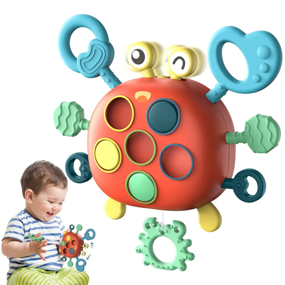 Baby Sensory Pull String Toy – Montessori-Inspired Silicone Crab Toy for Fine Motor Skills