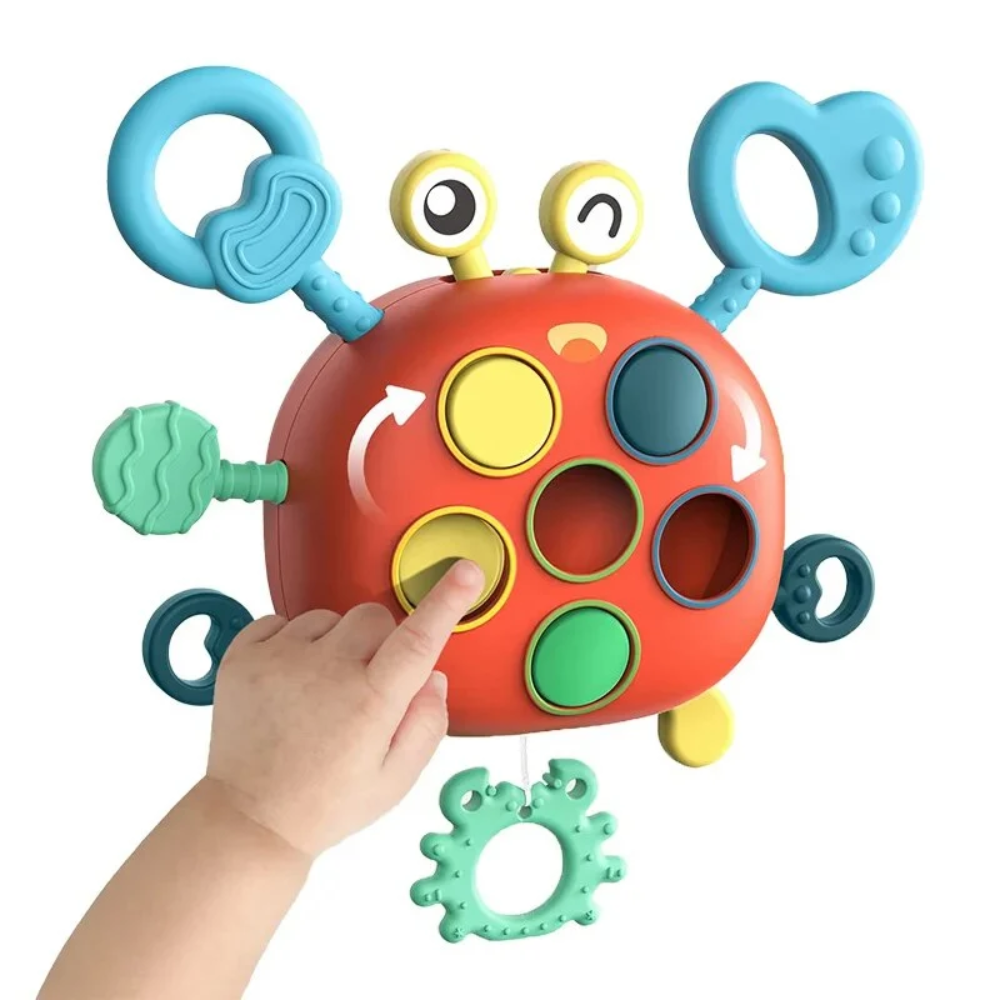 Baby Sensory Pull String Toy – Montessori-Inspired Silicone Crab Toy for Fine Motor Skills