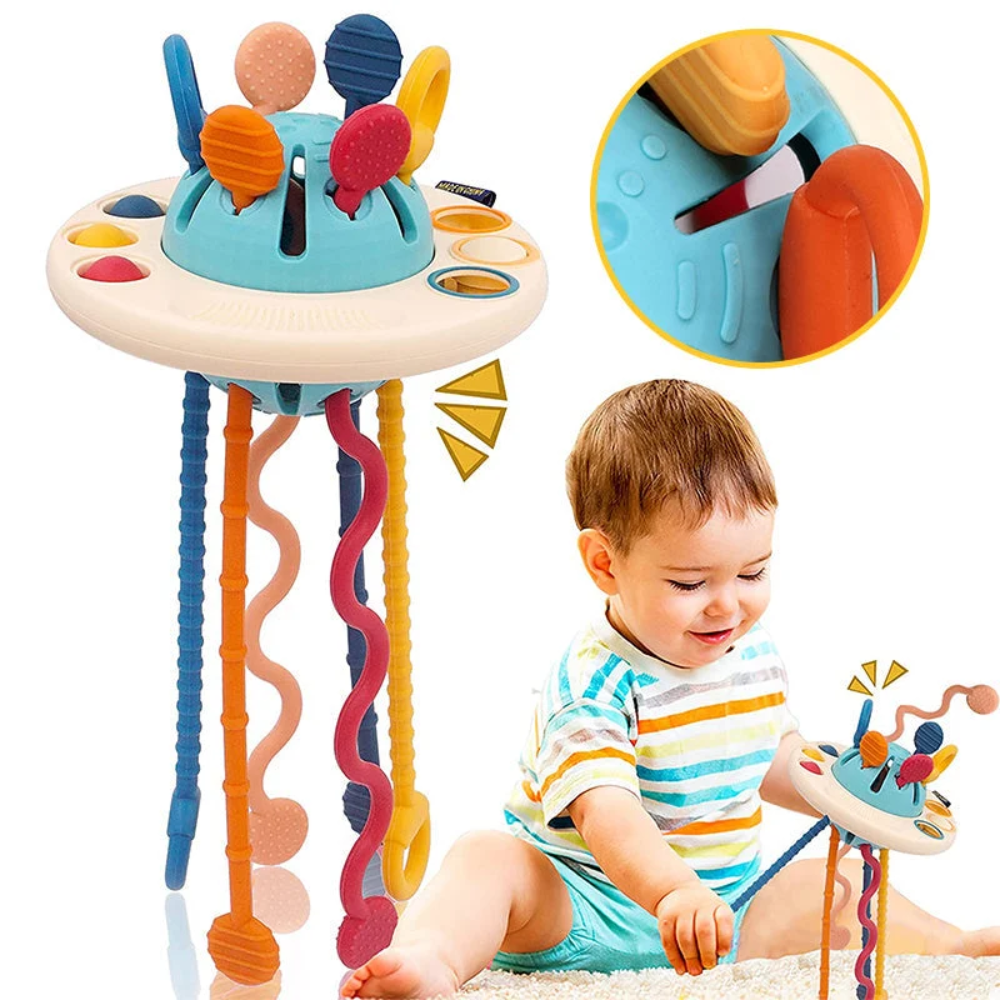 Baby Sensory Pull Toy – Silicone Activity Toy with Textured Cords