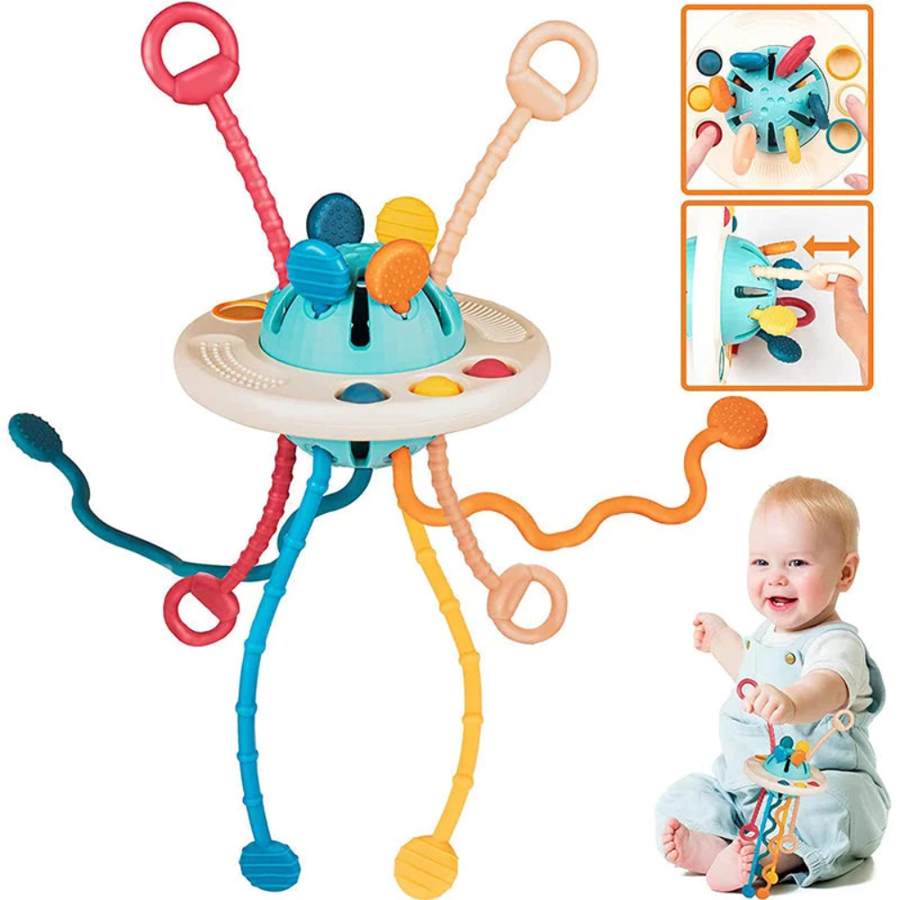 Baby Sensory Pull Toy – Silicone Activity Toy with Textured Cords