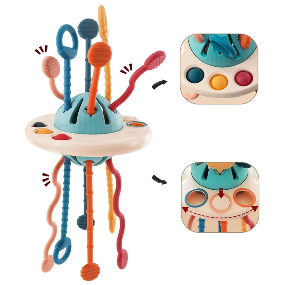Baby Sensory Pull Toy – Silicone Activity Toy with Textured Cords