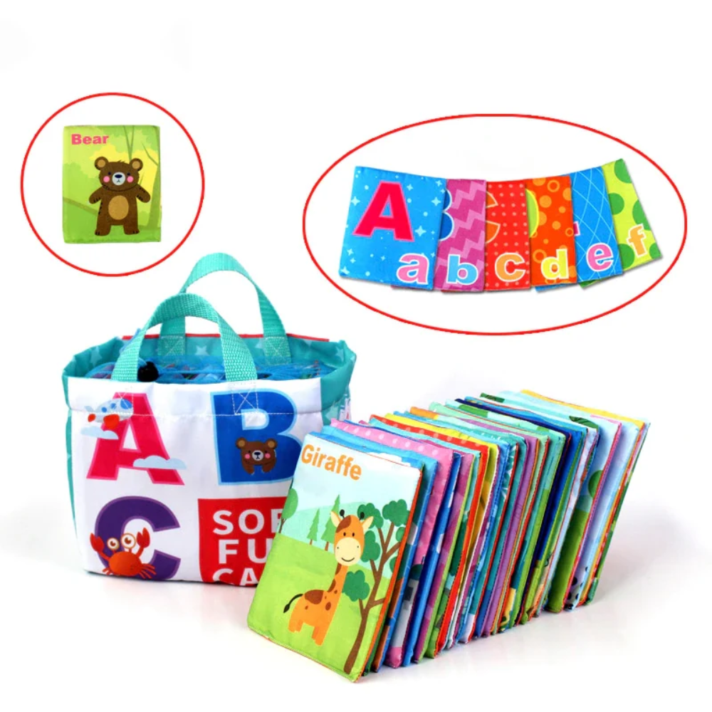 Baby Soft Cloth Books – Educational Alphabet and Animal Learning Set with Storage Bag