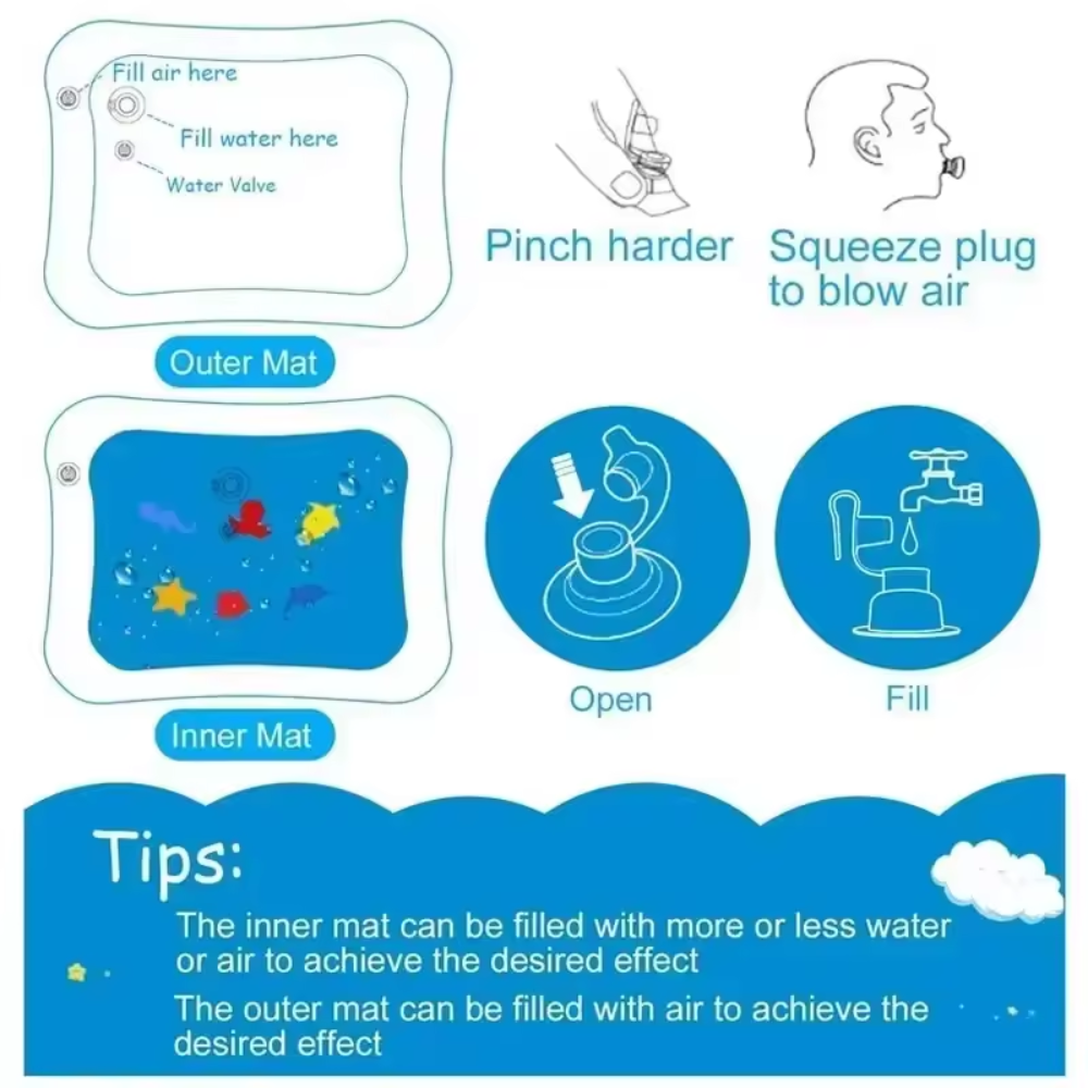 Baby Water Play Mat for Tummy Time – Inflatable Sensory Water Pad (Infant & Toddler)