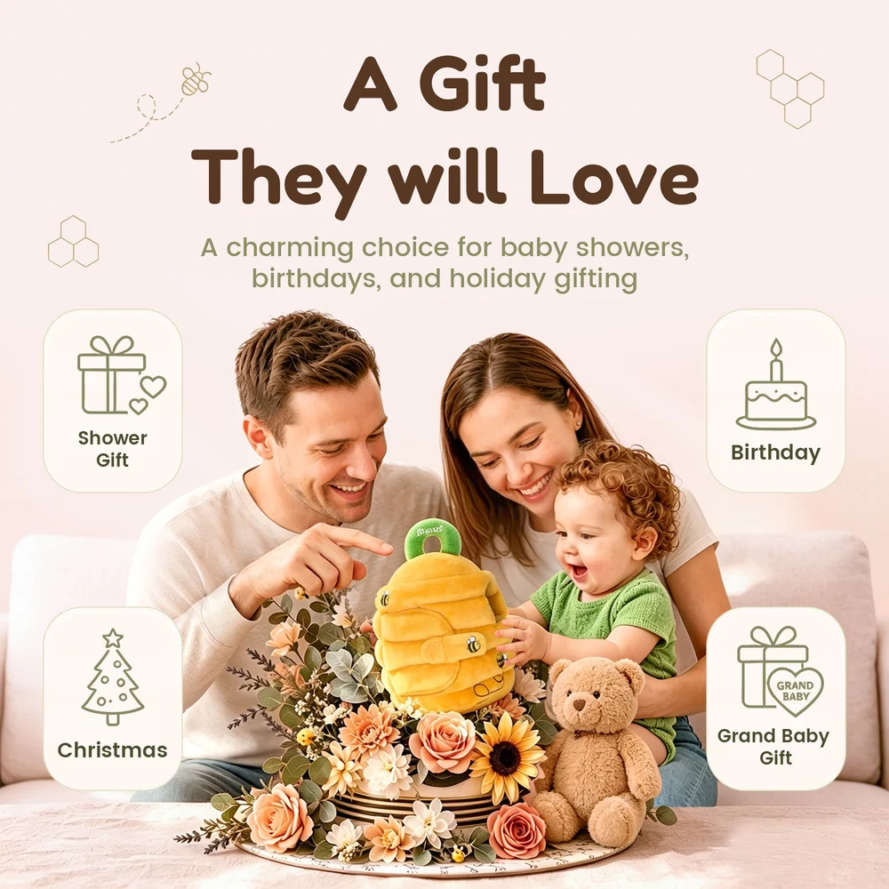 Bella | Baby Beehive Sensory Toy with 5 Plush Bees