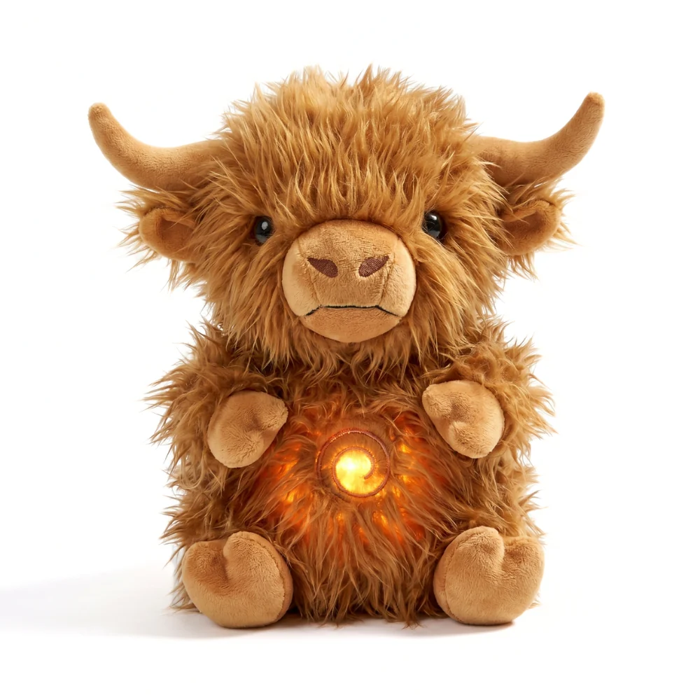 Breathing Highland Cow Plush Toy – Soft Cow with Light and Sounds