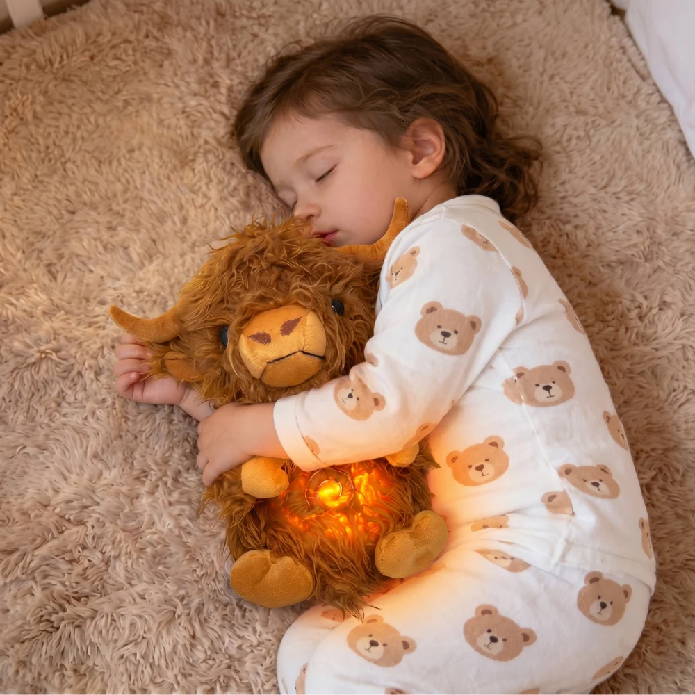 Breathing Highland Cow Plush Toy – Soft Cow with Light and Sounds