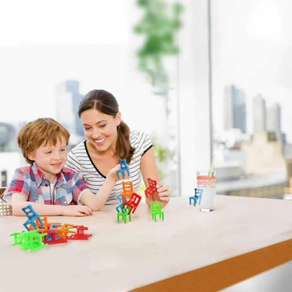 Chairs Stacking Balance Game – Mini Chair Tower Building Toy for Kids and Adults