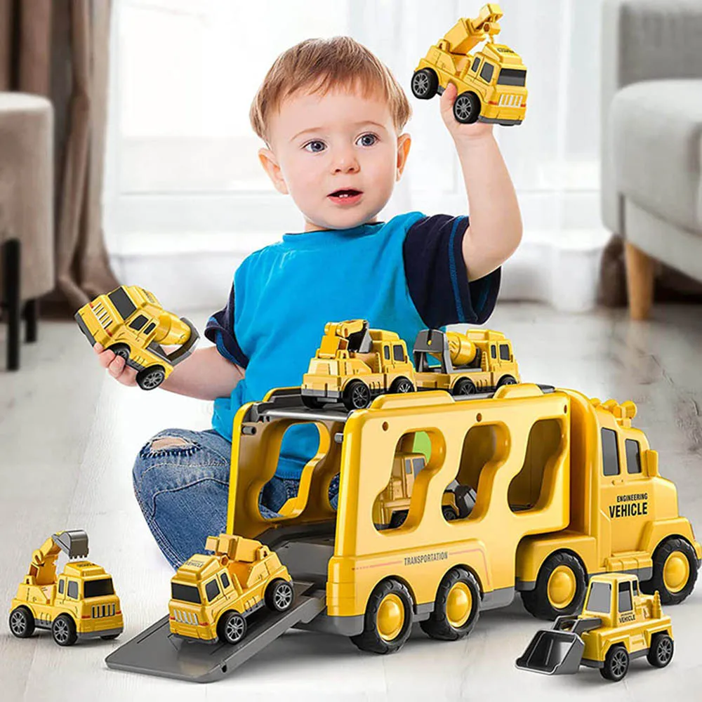 Construction Truck Toy Set for Kids – Vehicle Carrier with Lights & Music