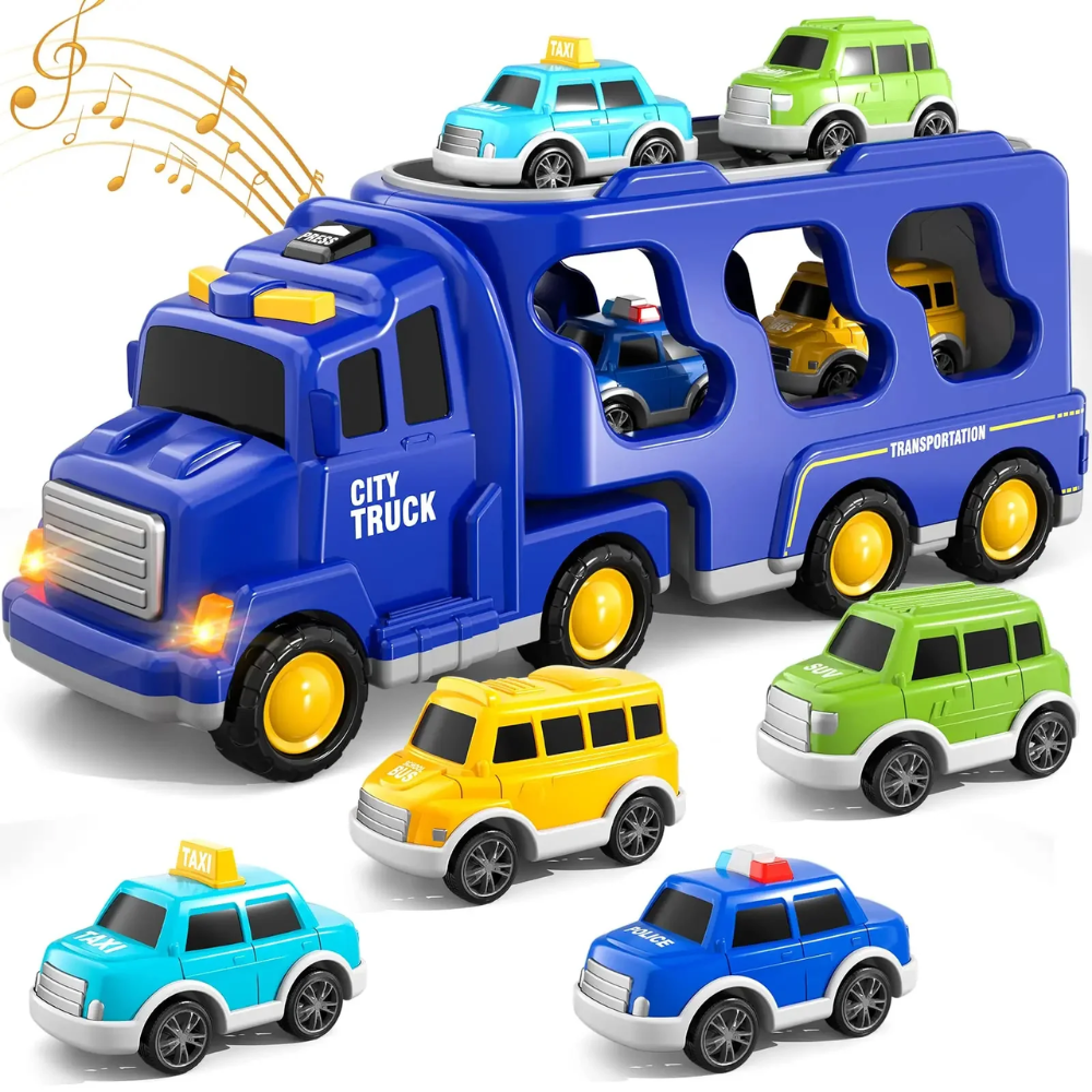 Construction Truck Toy Set for Kids – Vehicle Carrier with Lights & Music