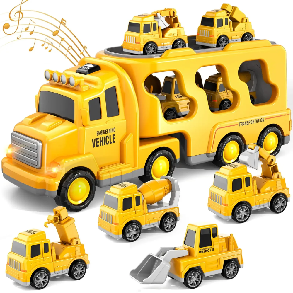 Construction Truck Toy Set for Kids – Vehicle Carrier with Lights & Music