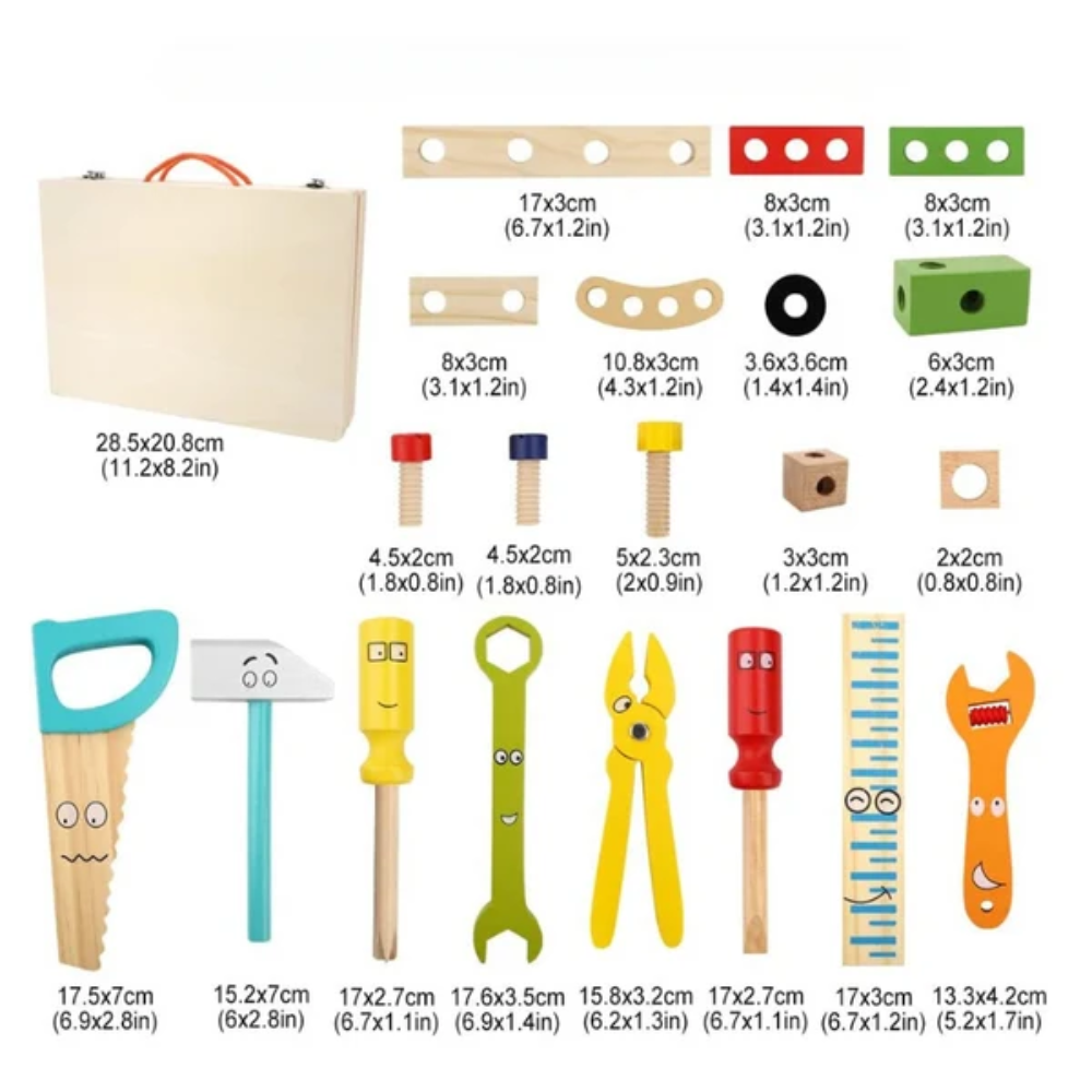 Craftology Montessori Wooden Toolbox – Kids Educational Building and Construction Toy