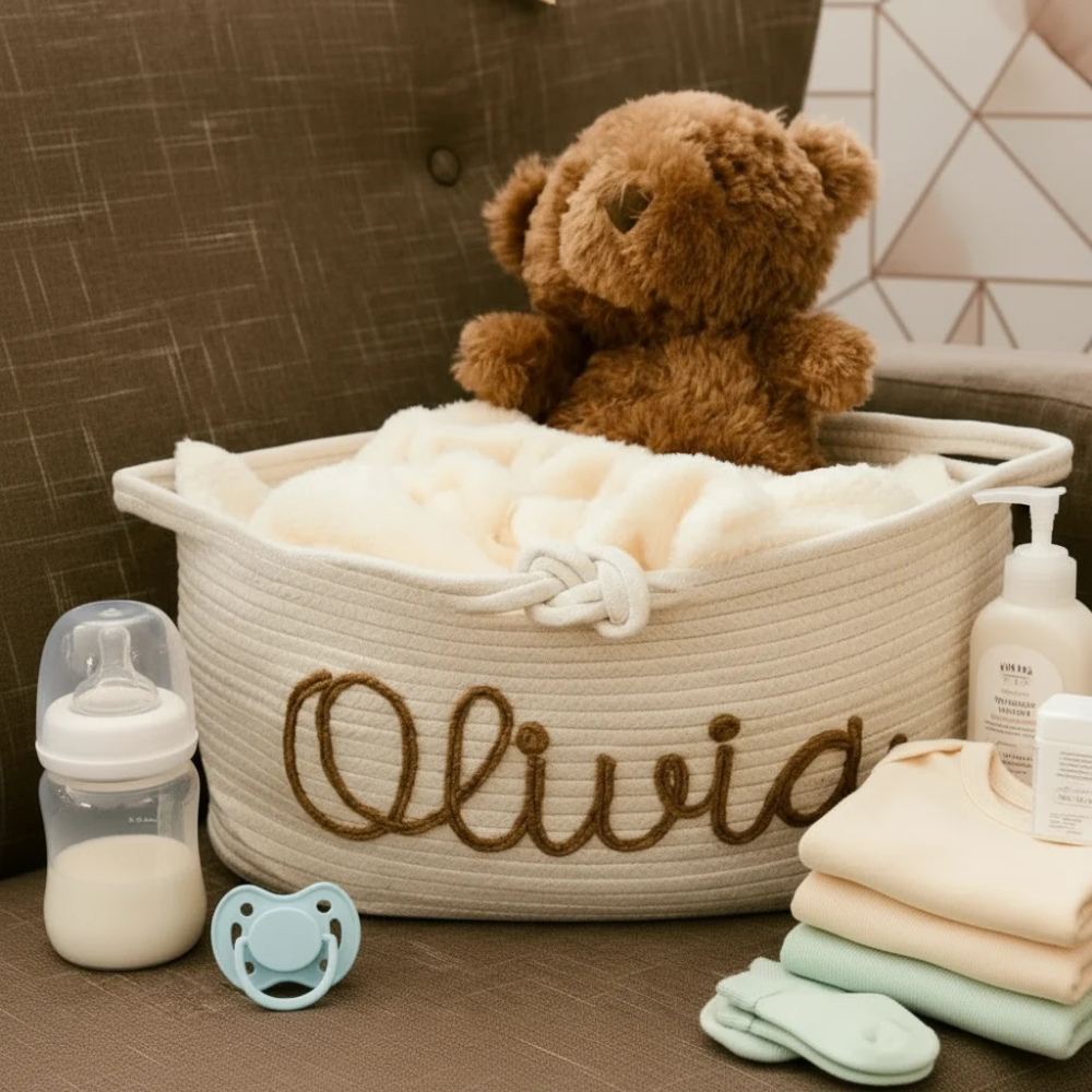 CuddleBasket – Personalized Baby Diaper Storage Basket