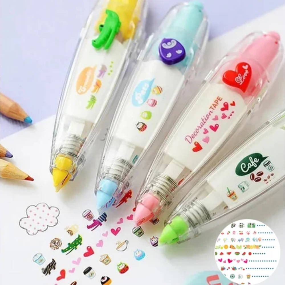 Cute Animal Decorative Tape Pen – Cartoon Pattern Roller for Journals and Crafts