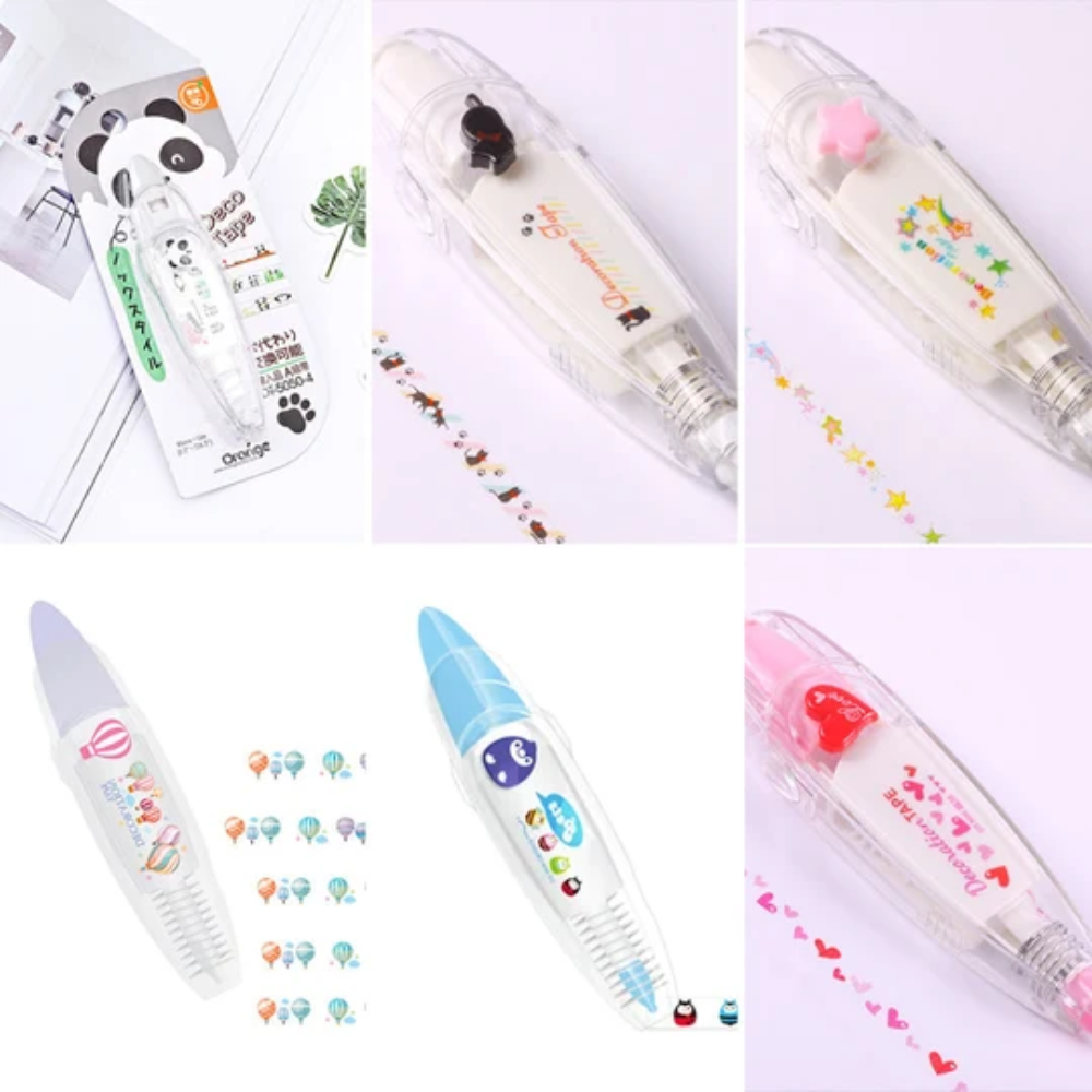 Cute Animal Decorative Tape Pen – Cartoon Pattern Roller for Journals and Crafts