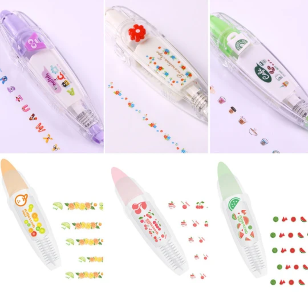 Cute Animal Decorative Tape Pen – Cartoon Pattern Roller for Journals and Crafts