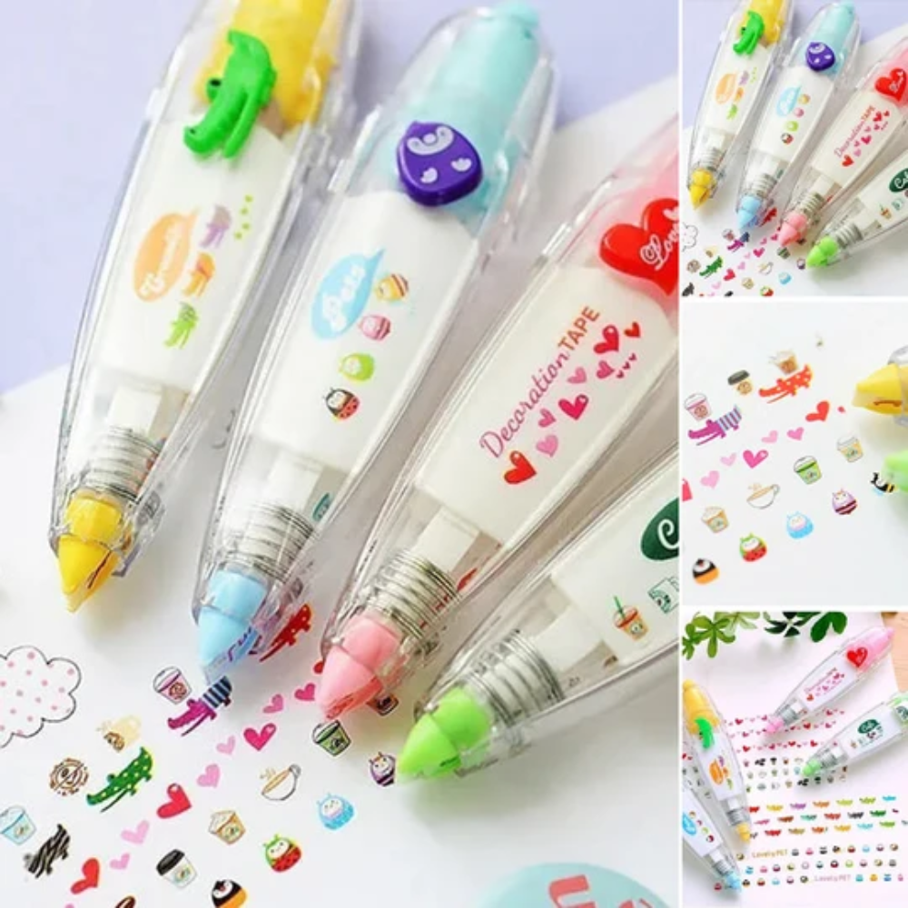 Cute Animal Decorative Tape Pen – Cartoon Pattern Roller for Journals and Crafts