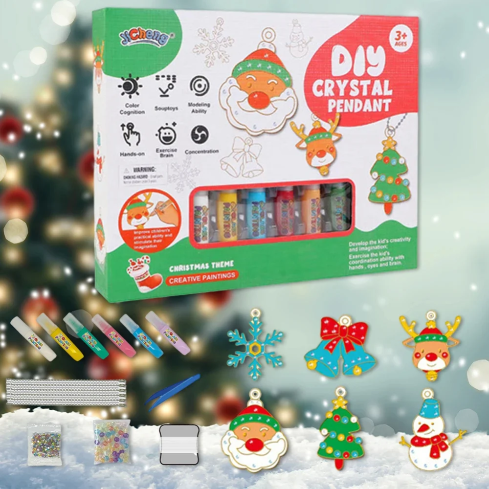 DIY Christmas Pendant Craft Kit – 6-Piece Ornament Decorating & Jewelry Making Set for Kids