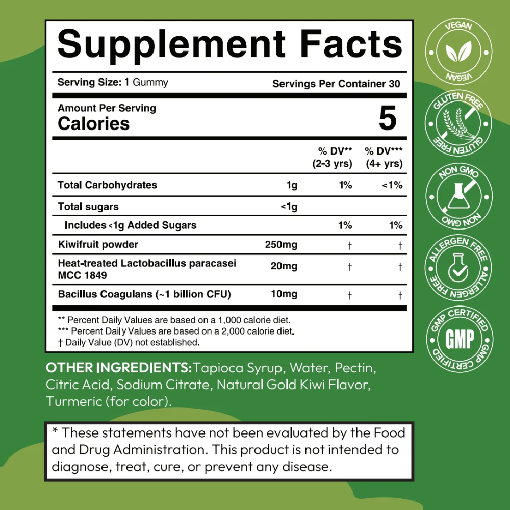 Daily Gut Support Supplement – Kiwifruit Powder with Probiotics and Postbiotics for Digestive Wellness