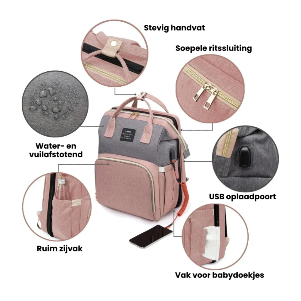 Diaper Bag Backpack – Multifunctional Baby Travel Bag with Fold-Out Changing Station