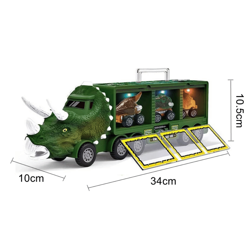 Dinosaur Transport Truck Toy – Dinosaur Carrier with Mini Cars, Lights & Sounds