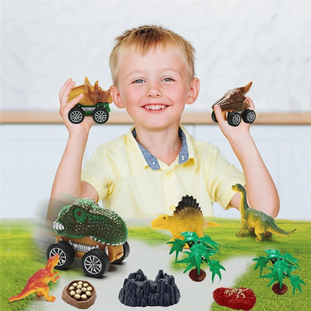 Dinosaur Transport Truck Toy – Dinosaur Carrier with Mini Cars, Lights & Sounds