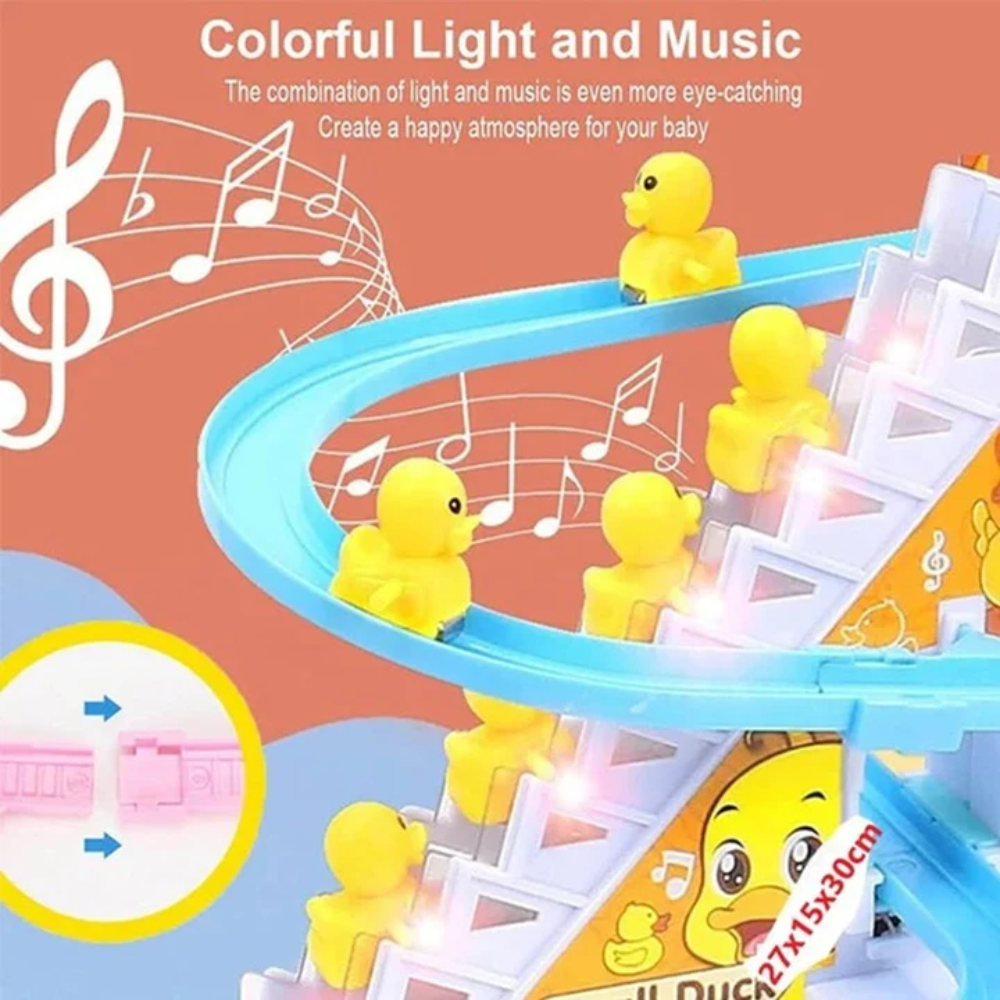 Electric Duck Slide Track Toy – Musical Stair Climbing Race Game with LED Lights