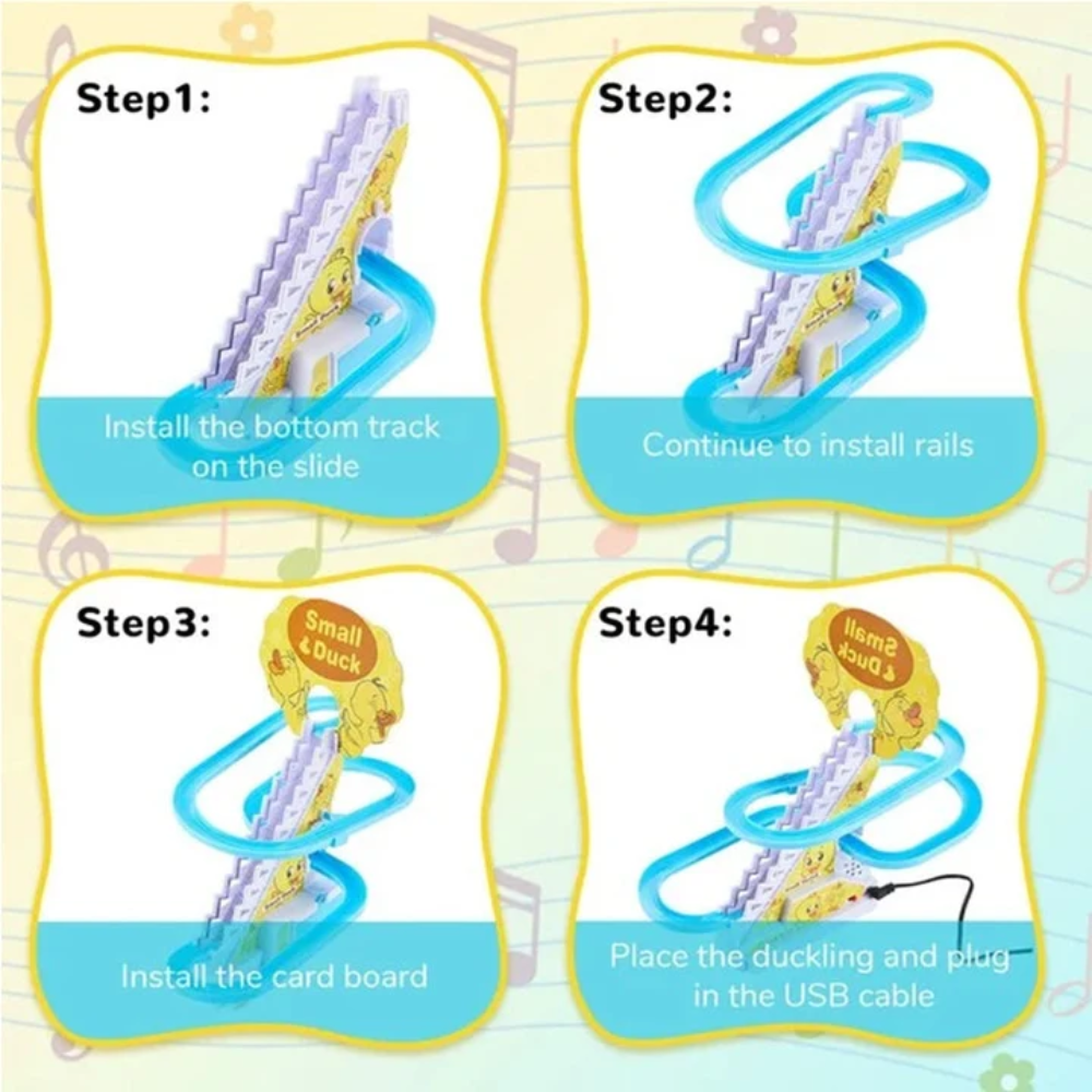 Electric Duck Slide Track Toy – Musical Stair Climbing Race Game with LED Lights