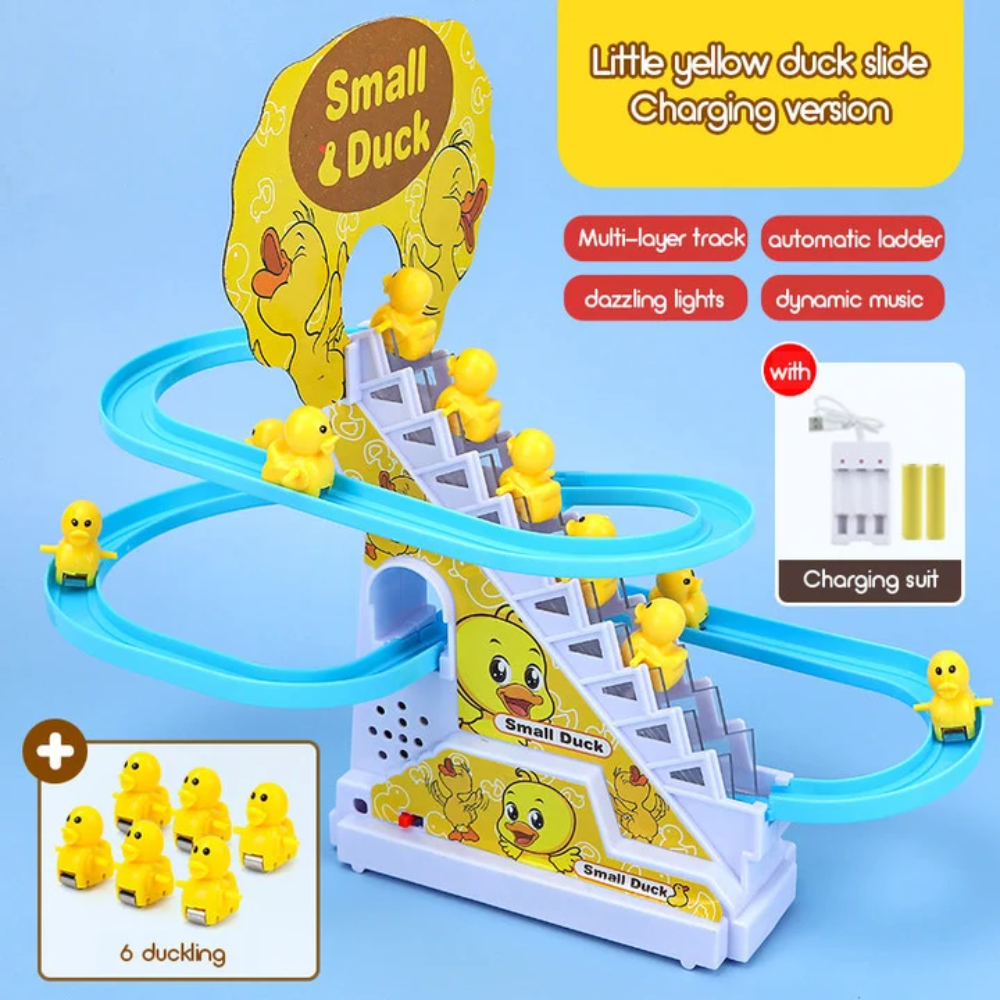 Electric Duck Slide Track Toy – Musical Stair Climbing Race Game with LED Lights