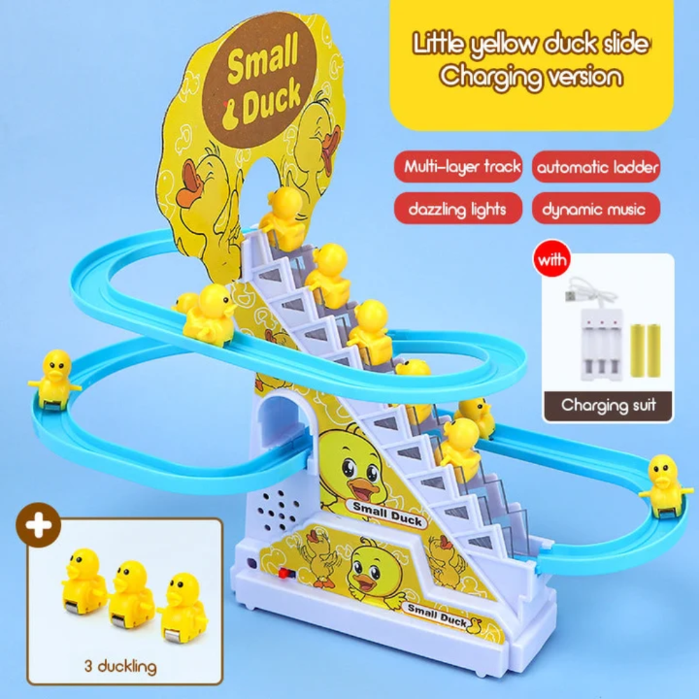 Electric Duck Slide Track Toy – Musical Stair Climbing Race Game with LED Lights