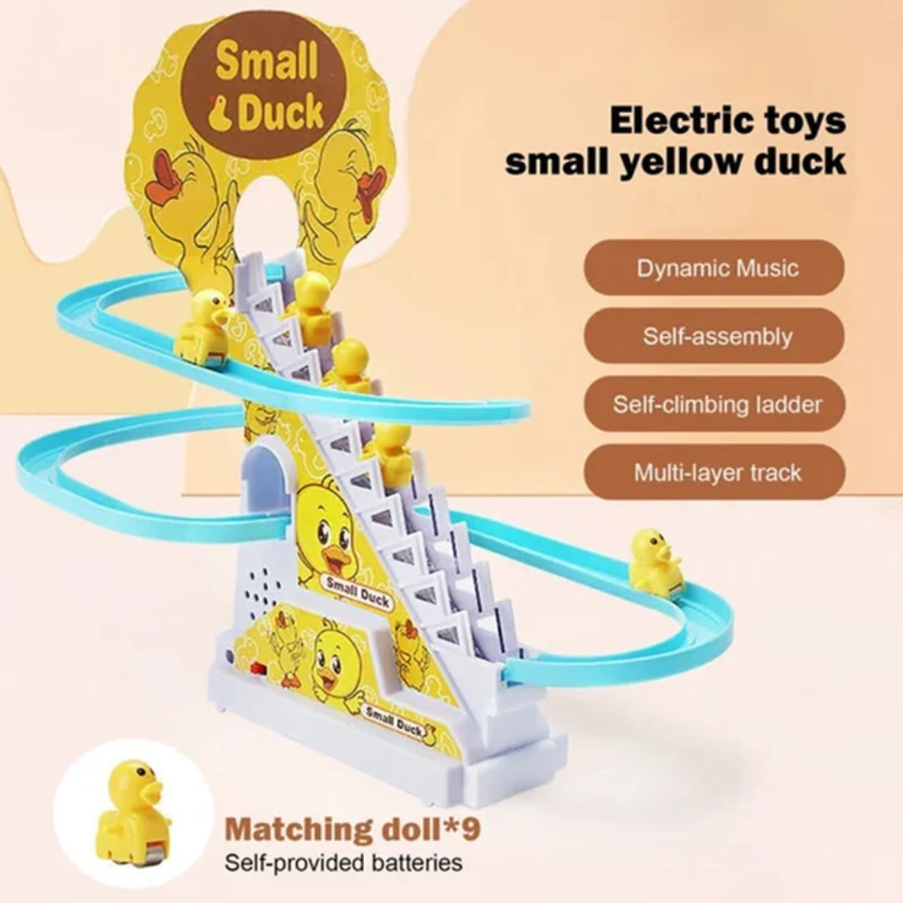 Electric Duck Slide Track Toy – Musical Stair Climbing Race Game with LED Lights