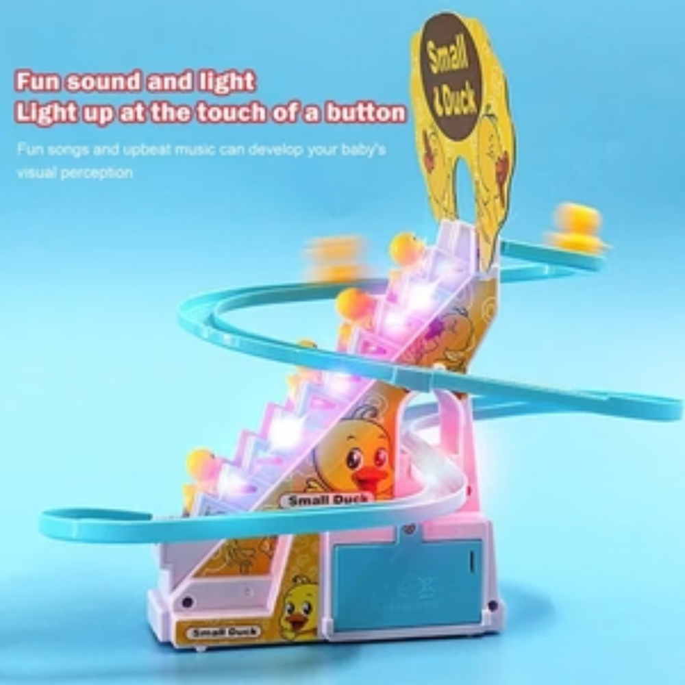 Electric Duck Slide Track Toy – Musical Stair Climbing Race Game with LED Lights