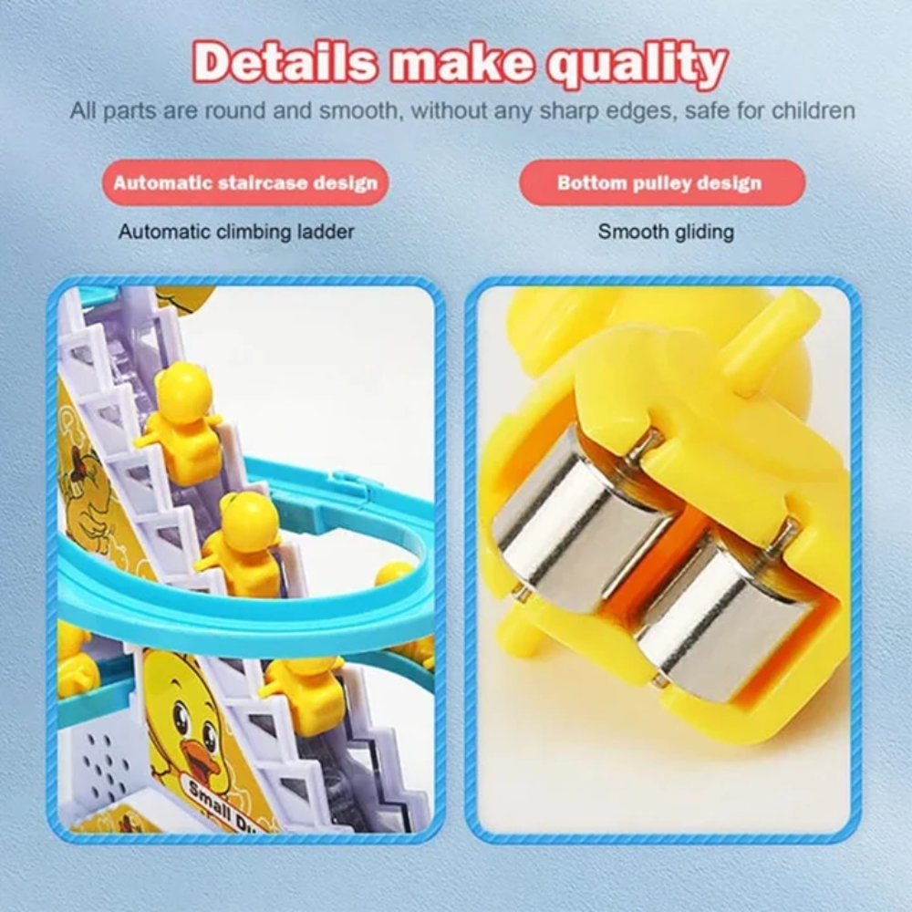 Electric Duck Slide Track Toy – Musical Stair Climbing Race Game with LED Lights