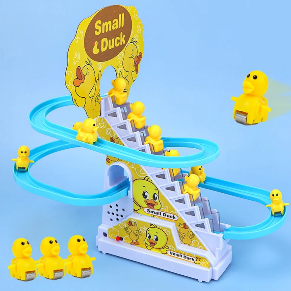 Electric Duck Slide Track Toy – Musical Stair Climbing Race Game with LED Lights