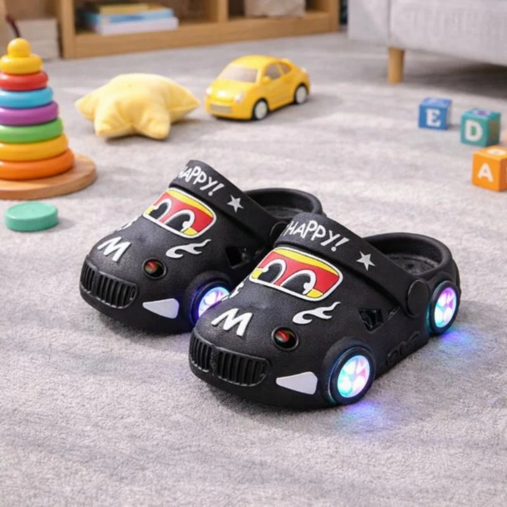 FlashWheels Kids Light-Up Shoes – Cartoon Car Design with LED Lights