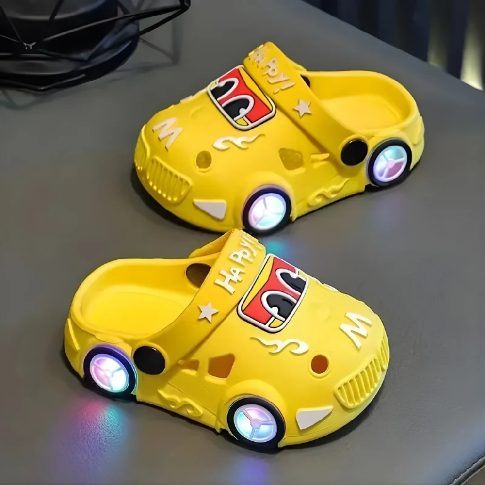 FlashWheels Kids Light-Up Shoes – Cartoon Car Design with LED Lights