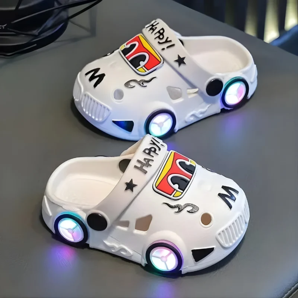 FlashWheels Kids Light-Up Shoes – Cartoon Car Design with LED Lights