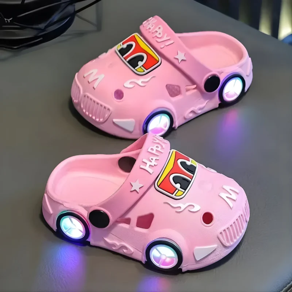 FlashWheels Kids Light-Up Shoes – Cartoon Car Design with LED Lights