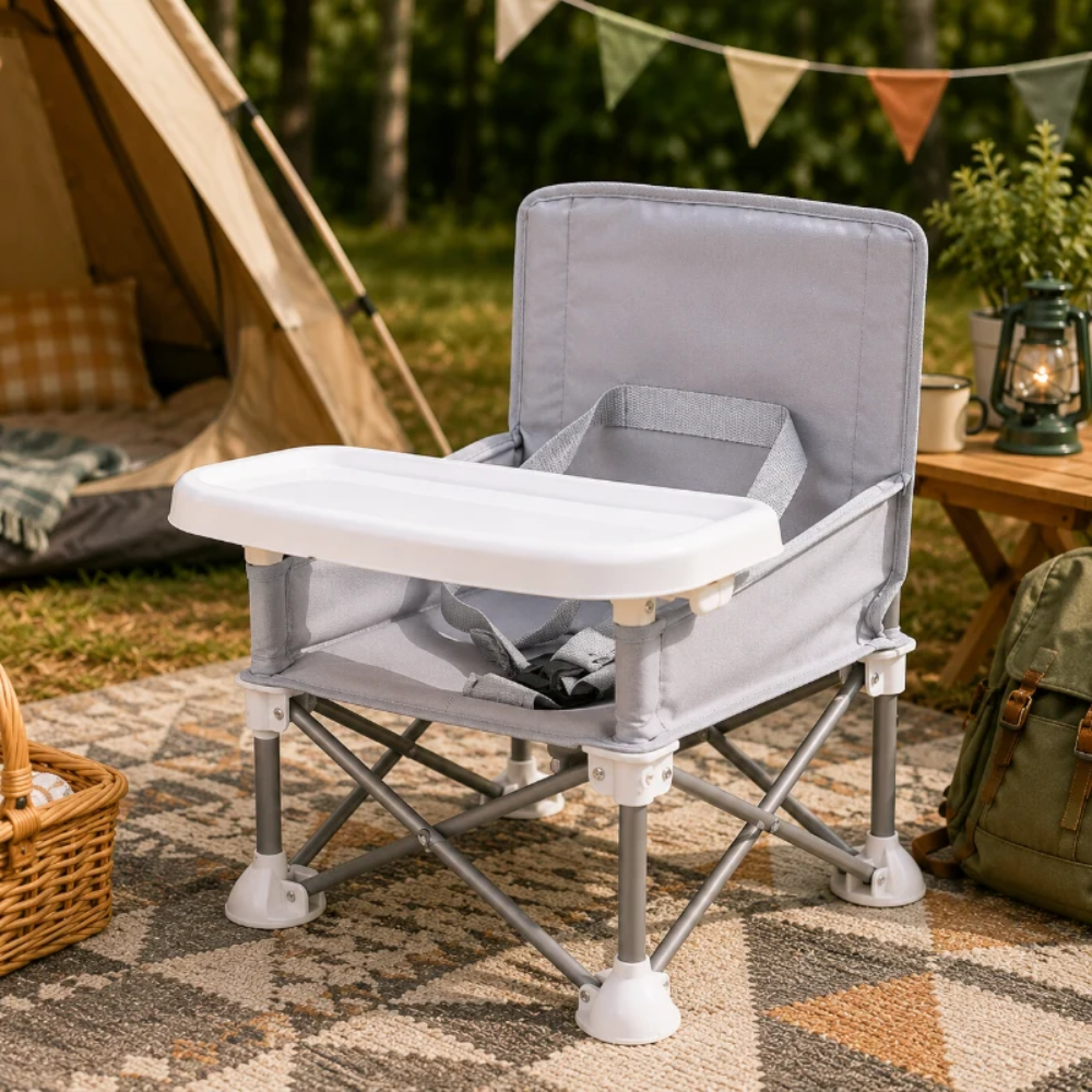 Foldable Toddler Camping Chair with Removable Tray – Portable Kids High Chair