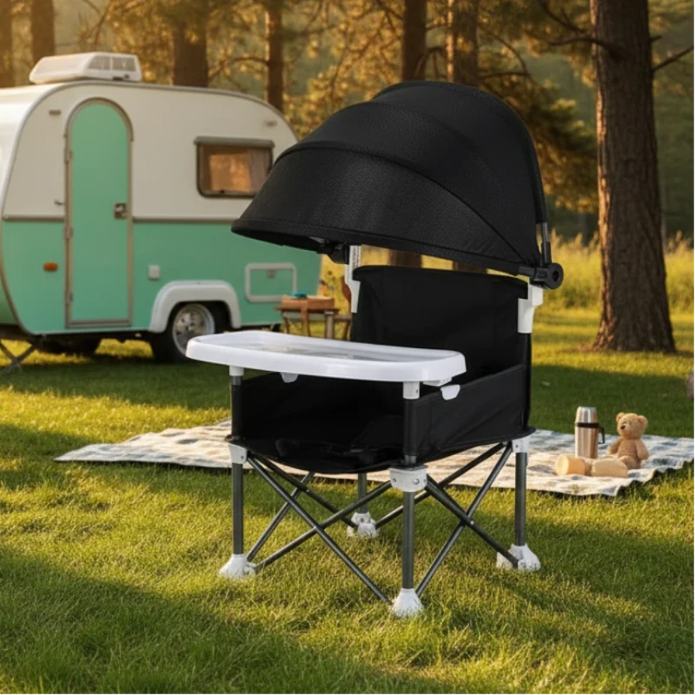 Foldable Toddler Camping Chair with Removable Tray – Portable Kids High Chair