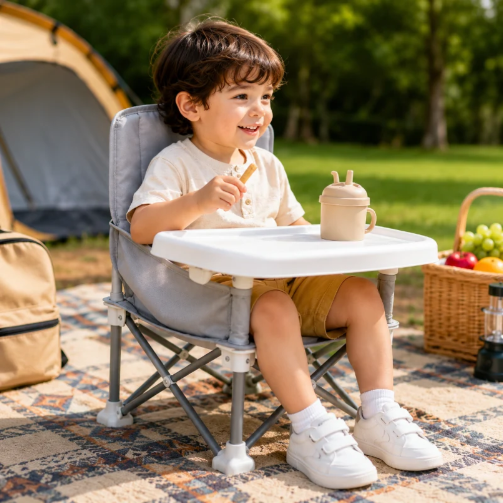 Foldable Toddler Camping Chair with Removable Tray – Portable Kids High Chair