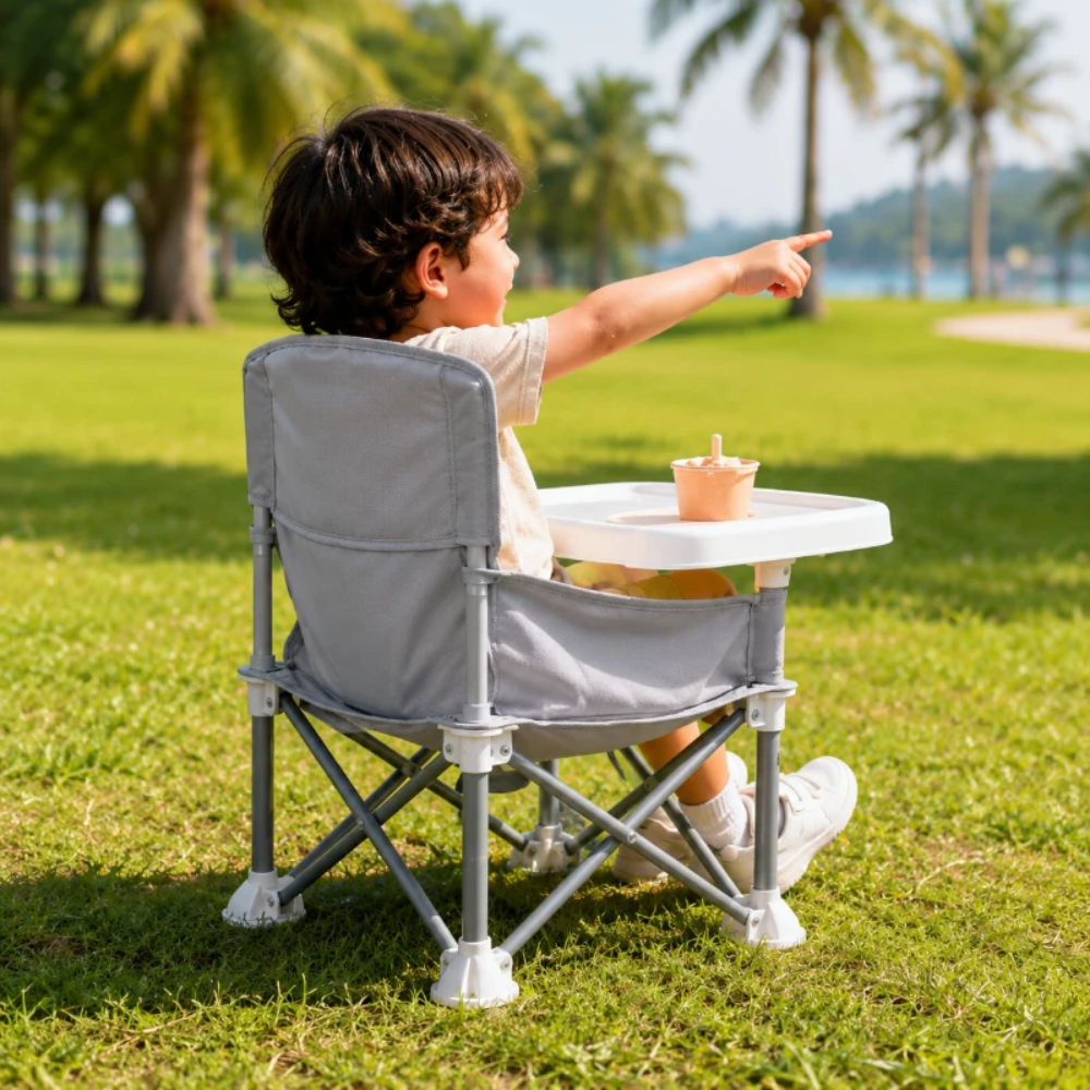 Foldable Toddler Camping Chair with Removable Tray – Portable Kids High Chair