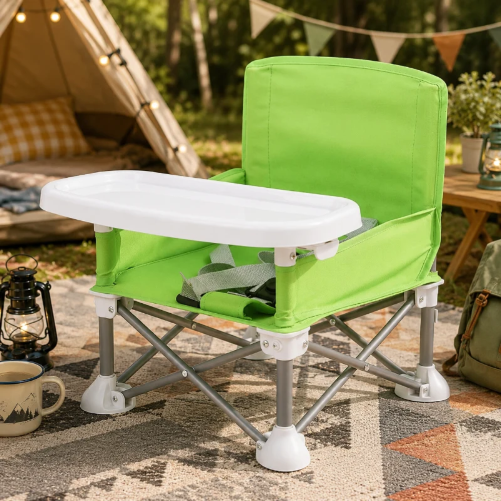 Foldable Toddler Camping Chair with Removable Tray – Portable Kids High Chair
